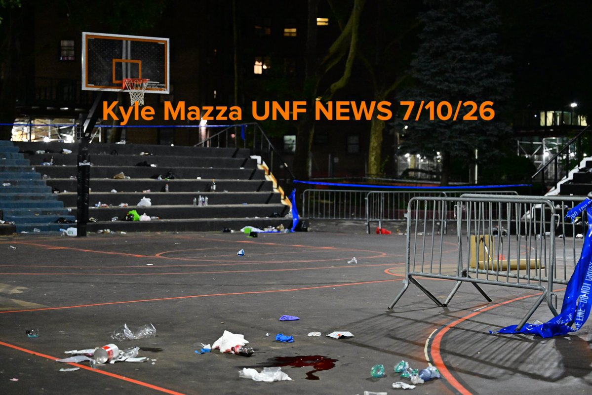 Blood is found at the scene where a 35-year-old man was killed and a 28-year-old man along with a 22-year-old woman were injured after a shooting inside of a basketball court at 70 Lenox Avenue within the confines of the 28 precinct PSA 5 in Manhattan, New York 