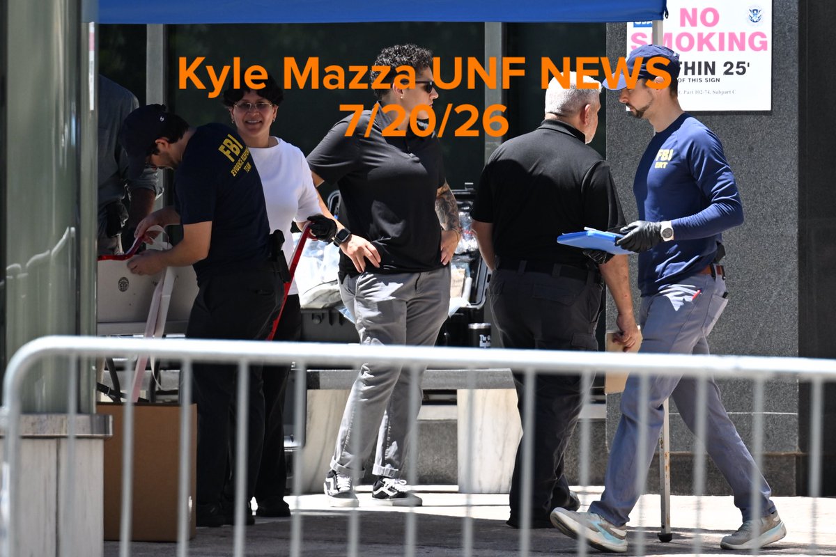 Members of the FBI Evidence Response Team work the scene where an incendiary device was detonated outside of 26 Federal Plaza in Manhattan, New York, United States on July 20, 2026. Monday morning the incident occurred and federal authorities are investigating the crime scene