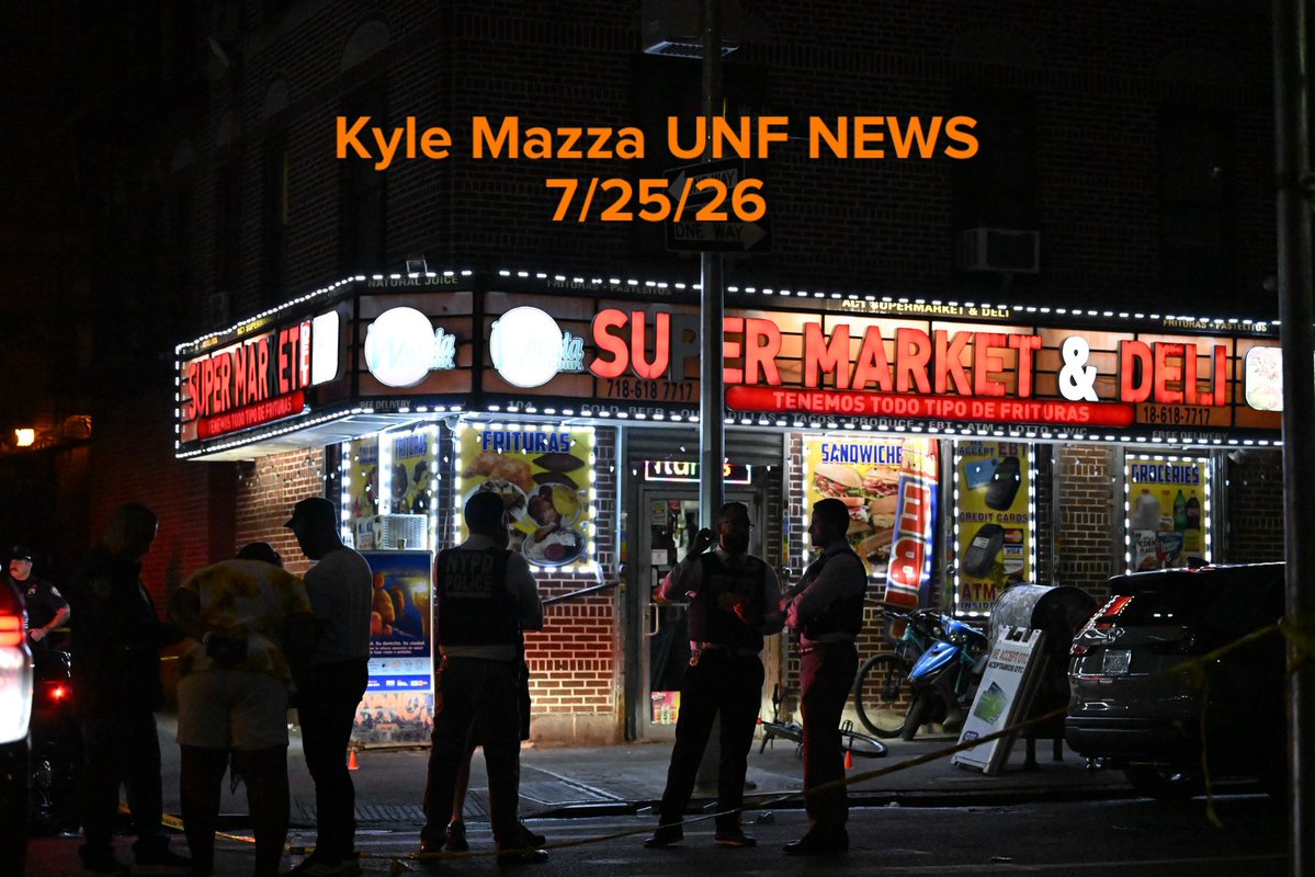 NYPD officers work the scene where a 12-year-old boy was killed and two men were injured in a shooting outside of a Supermarket and Deli at 104 Elliot Place in Bronx, New York, United States on July 25, 2026. Saturday afternoon at approximately 4:55 pm the shooting took place. A 12-year-old boy was shot to the shoulder and taken to Lincoln Hospital where he was pronounced dead.