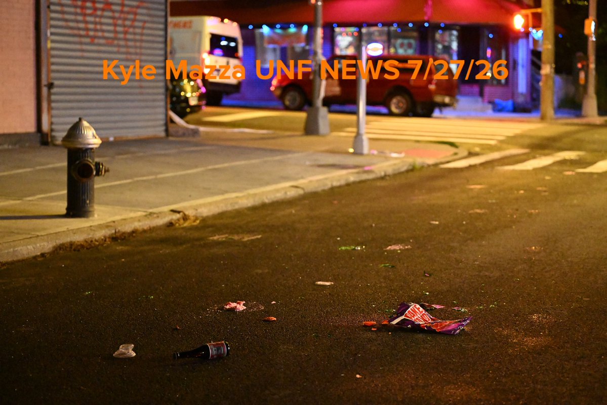 NYPD officers work the scene on the 300 block of Heberton Avenue where a 20-year-old man was stabbed throughout his body within the confines of the 121 precinct in Staten Island, New York