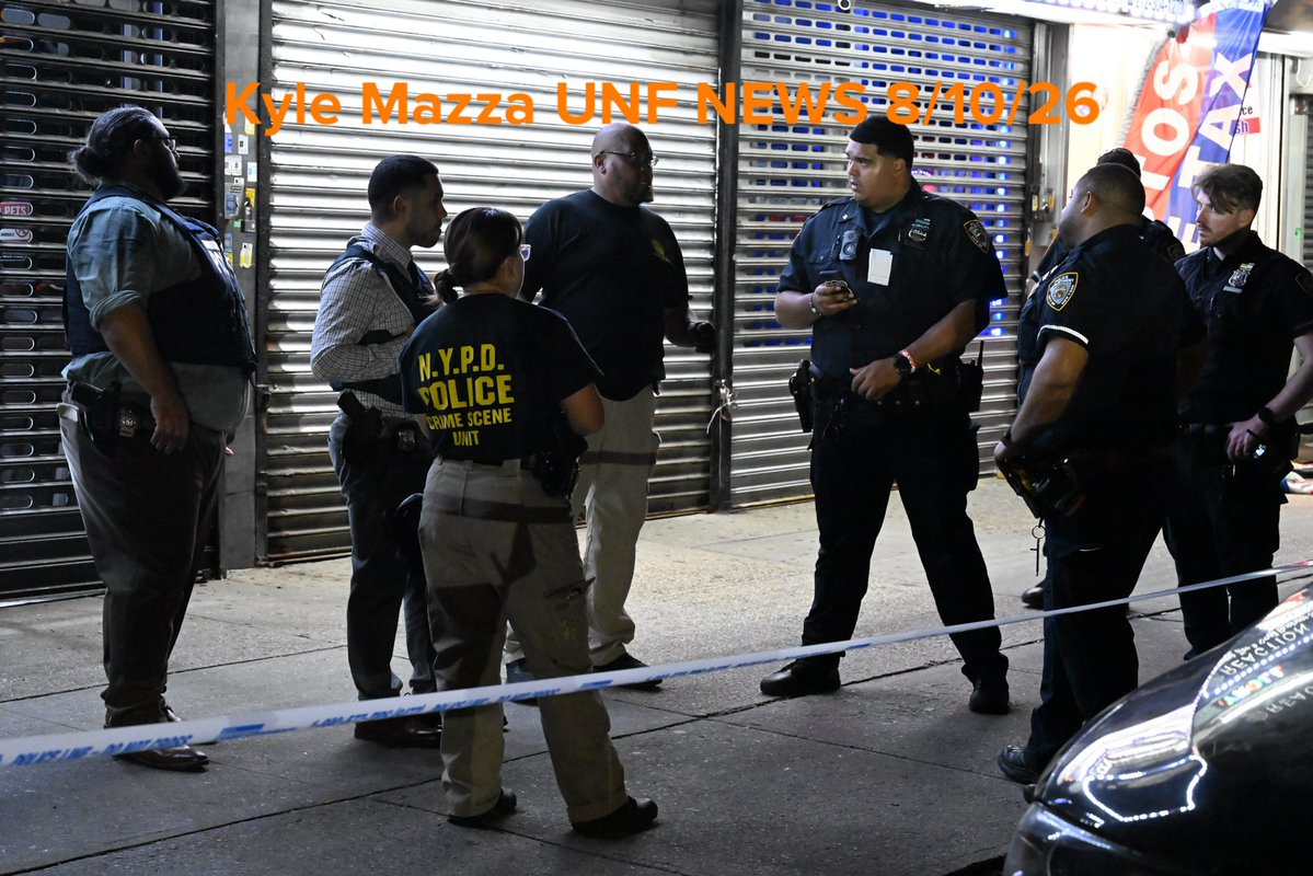 NYPD officers work the scene where a 23-year-old man was fatally stabbed to the stomach and a 23-year-old man was injured after being stabbed to the chest on Nagle Avenue in Manhattan, New York, United States on August 10, 2026. The stabbing transpired at 12:42 am Monday morning, the 23-year-old man who was stabbed to the chest was transported to New York Presbyterian Hospital in stable condition and the 23-year-old man who was stabbed to the stomach was transported to Harlem Hospital where he was pronounced dead. 