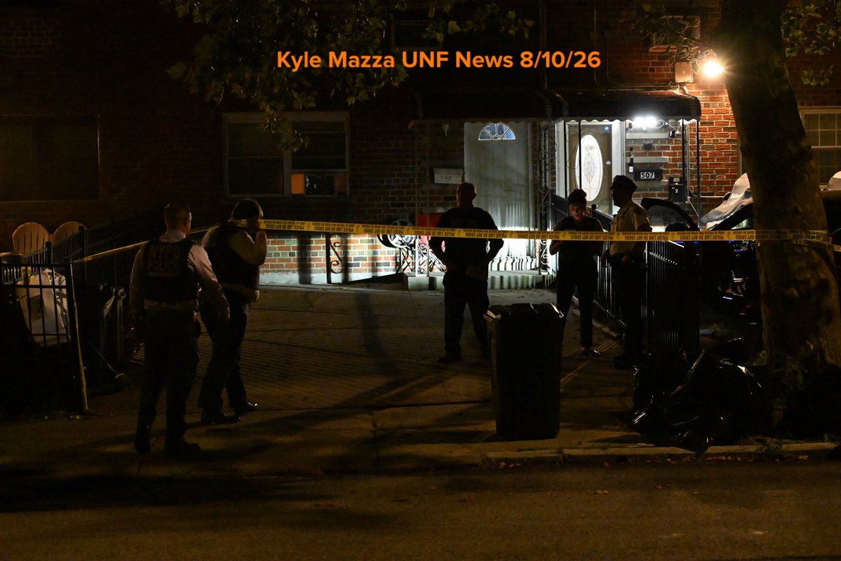 NYPD officers work the scene where a woman was shot at 507 Hollywood Avenue within the confines of the 45 precinct in Bronx, New York, United States on August 10, 2026. NYPD police officers responded at approximately 10:09 pm Monday  