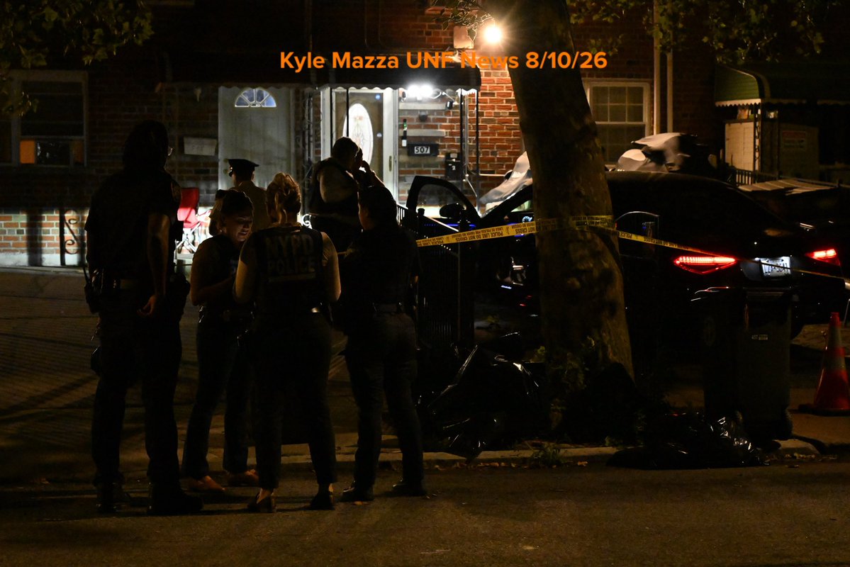 NYPD officers work the scene where a woman was shot at 507 Hollywood Avenue within the confines of the 45 precinct in Bronx, New York, United States on August 10, 2026. NYPD police officers responded at approximately 10:09 pm Monday  