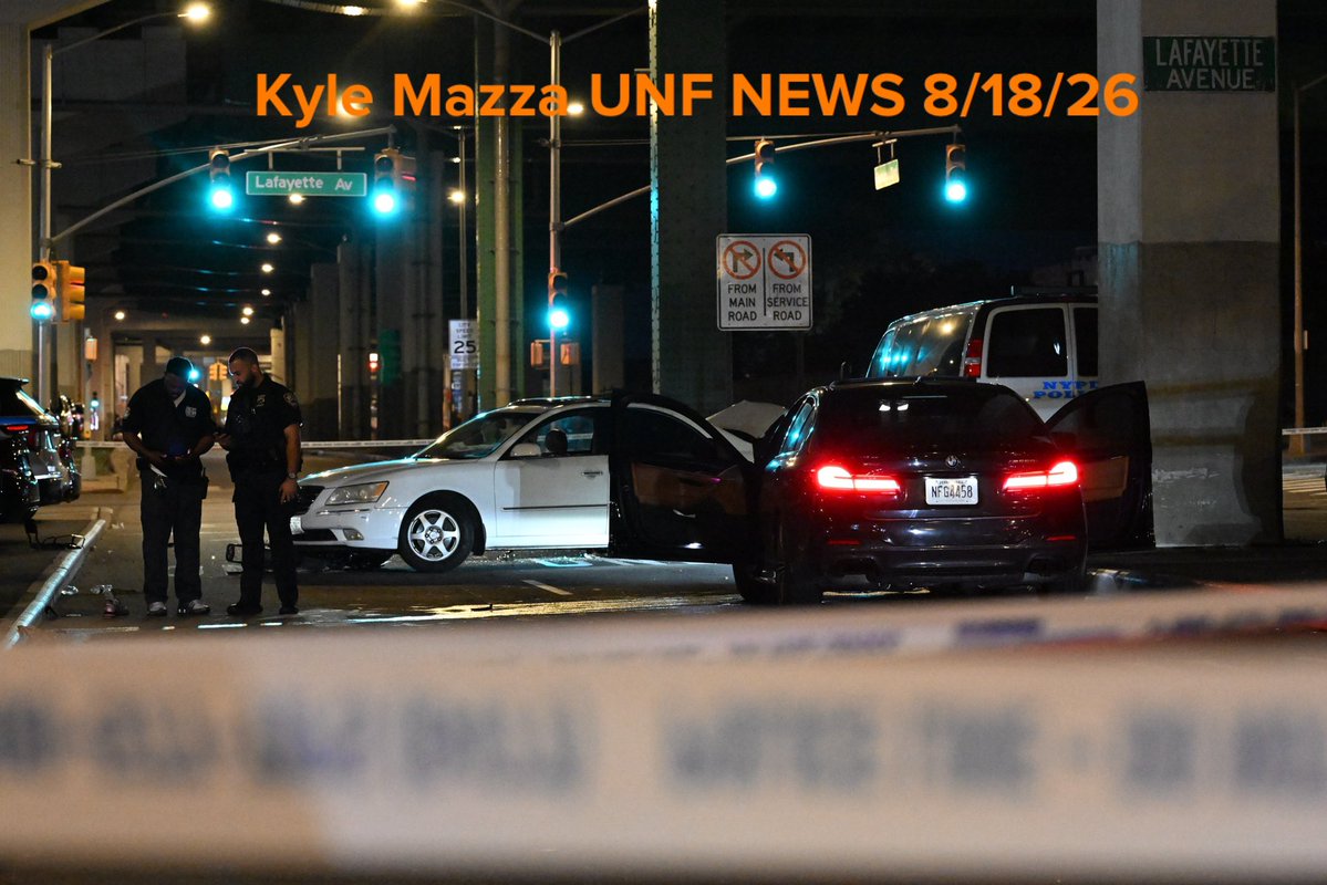 NYPD officers work the scene of a vehicle collision which caused a 51-year-old man who was riding a bike to be critically wounded and a 38-year-old woman to sustain injuries at Longwood Avenue and Bruckner Boulevard within the confines of the 41 precinct in Bronx, New York,