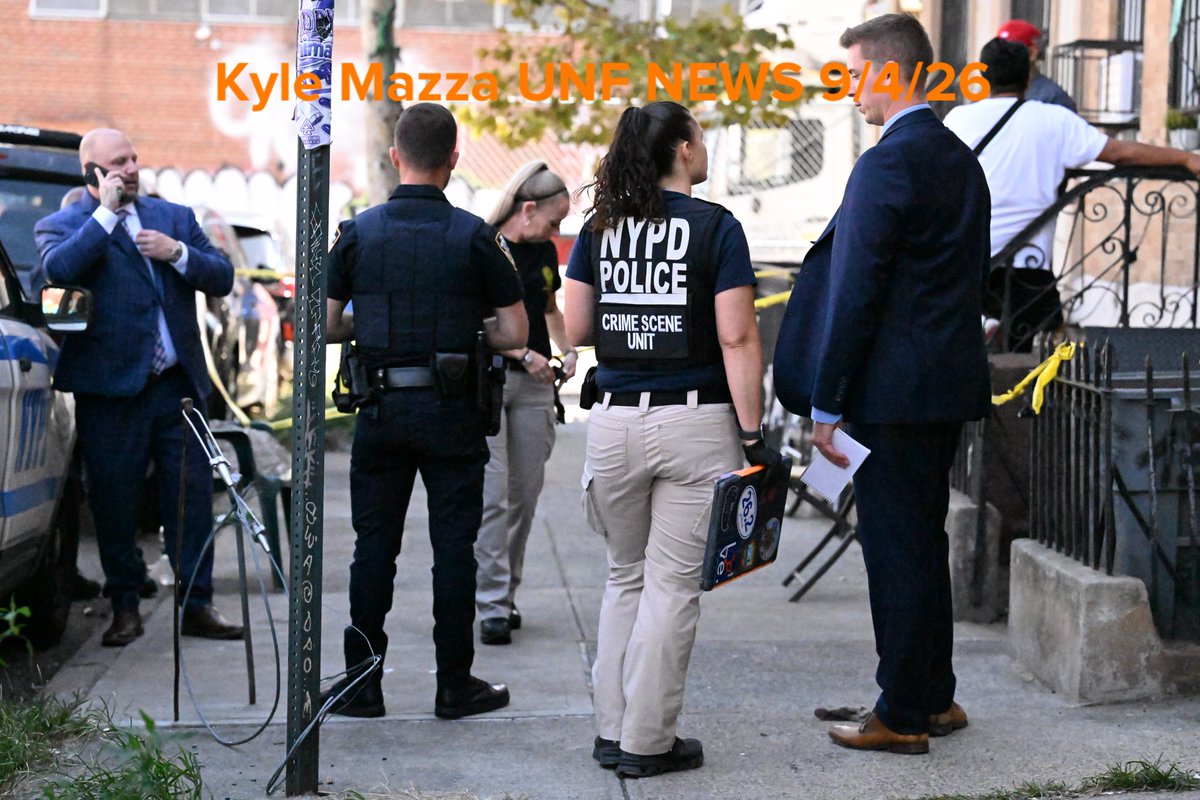NYPD crime scene unit investigators work the scene where a 42-year-old man was fatally assaulted and attacked in front of 152 Grattan Street within the confines of the 90 precinct in Brooklyn, New York 