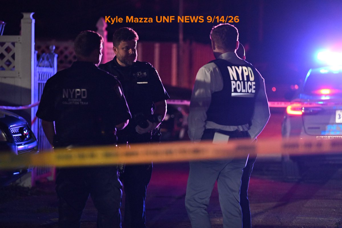 NYPD officers work the scene where a 43-year-old man was shot multiple times to the arm and leg in an alleyway near 1136 East 86 Street in the Canarsie neighborhood of Brooklyn, New York, United States on Monday, September 14, 2026. Shell casings and blood were found on scene. There are no arrests and the investigation is ongoing.